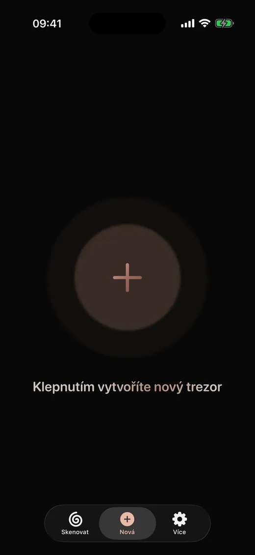 Klepnutím vytvoříte nový trezor