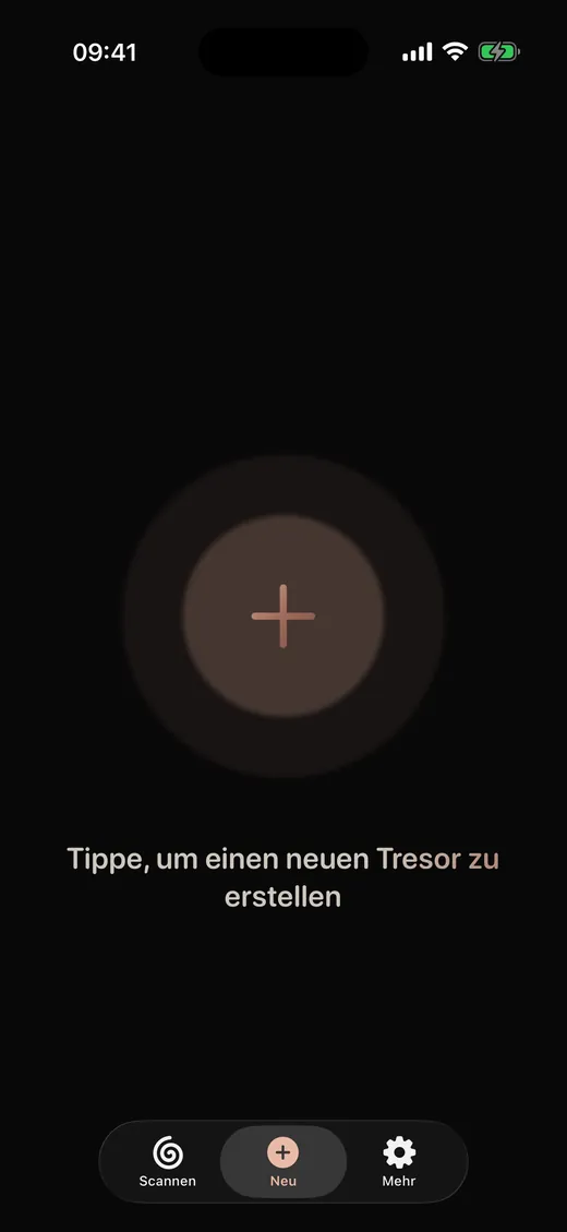 Tippe, um einen neuen Tresor zu erstellen