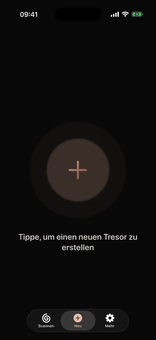 Tippe, um einen neuen Tresor zu erstellen