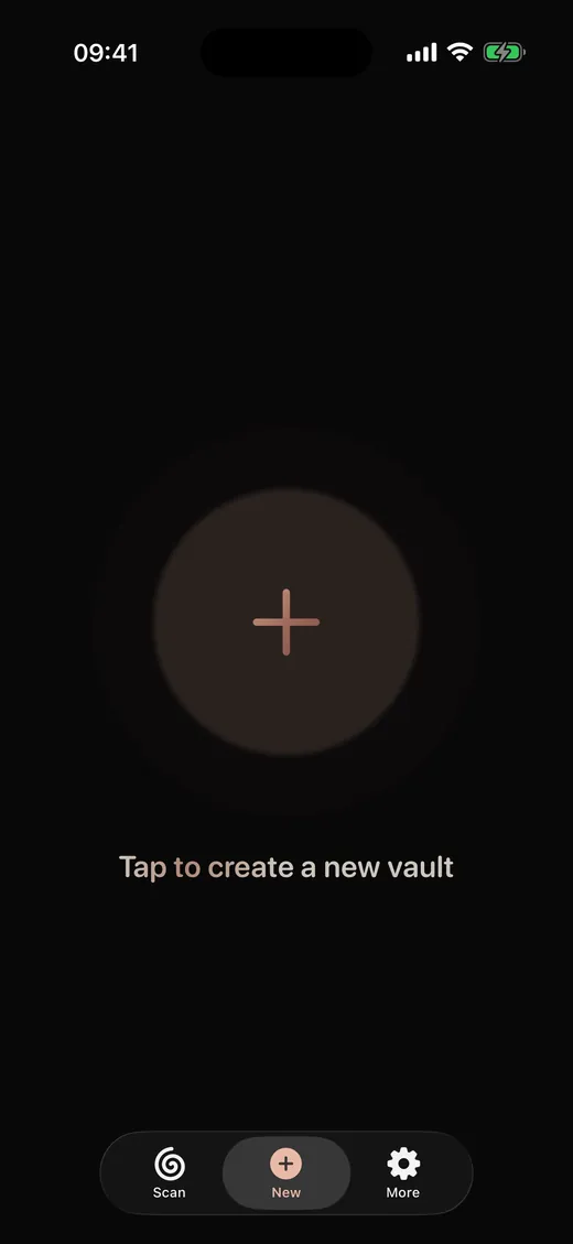 Tap to create a new vault
